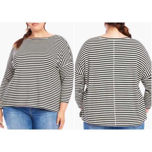 Karen Kane Tops - Karen Kane Boat Neck Striped Top 3/4 Sleeve Shirt | Plus 3x, Black White NEW $98